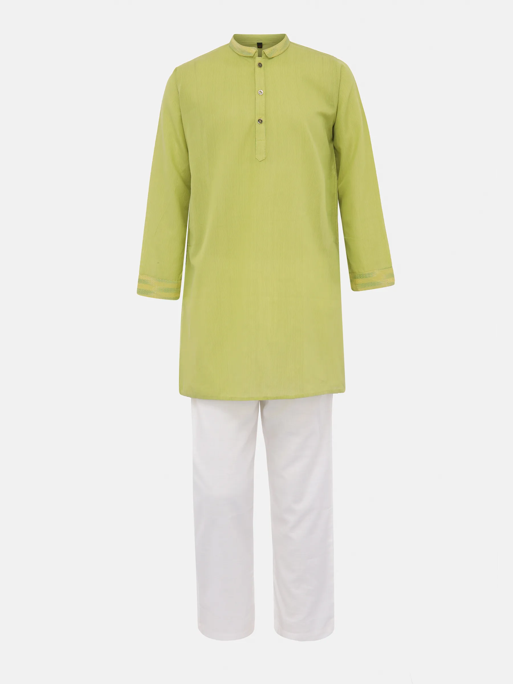 Green Striped Handloom Cotton Panjabi Pajama Set
